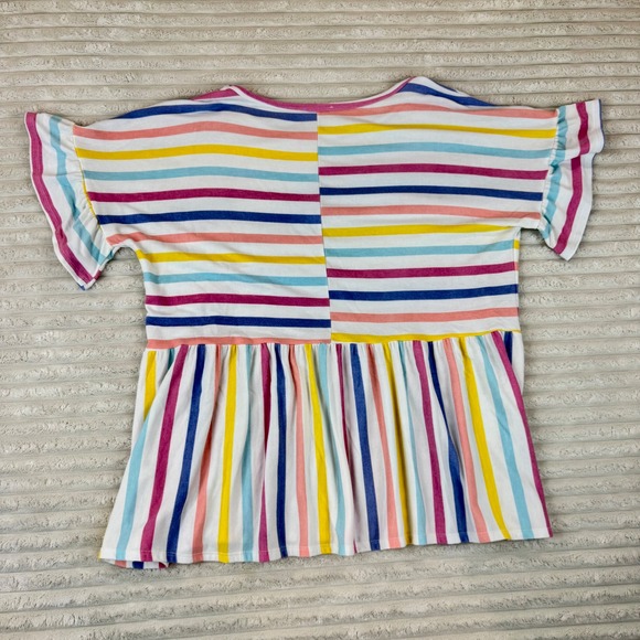 Women's Striped Ruffle Sleeve Top Colorful Stripes First Love by Lovelyn 3X - Picture 5 of 5